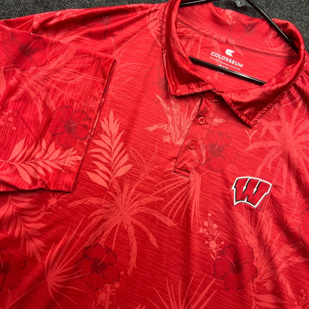 Colosseum Wisconsin Badgers Polo Shirt Mens 5XT Tropical Floral NCAA Big & Tall